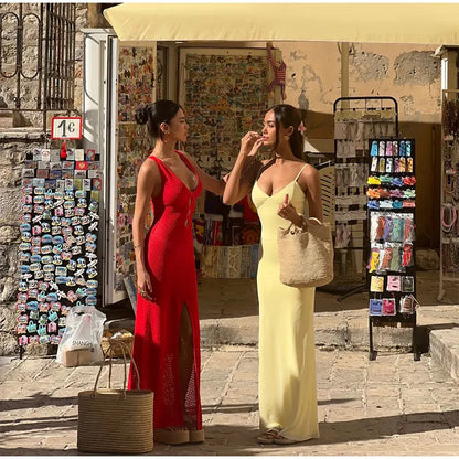 Levoire | Ouvert Démodé V-Decoupe Robes Maxi Lâches Sans Manches Fente Haute