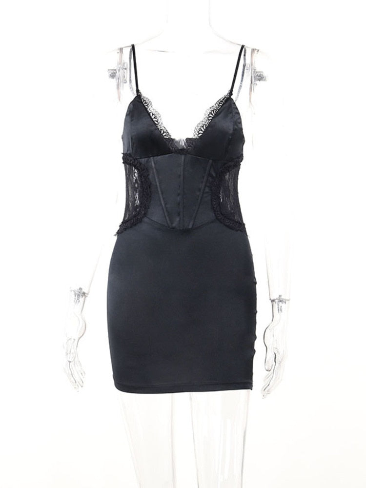 Levoire | Zip Sans Bretelles Profond V-Lace Dos Nu Mini Robe