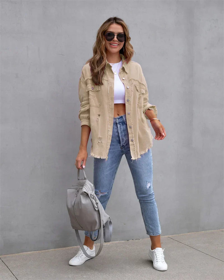 Levoire | Veste En Jean Avec Bords Bruts, Printemps, Rose, Orange, Violet