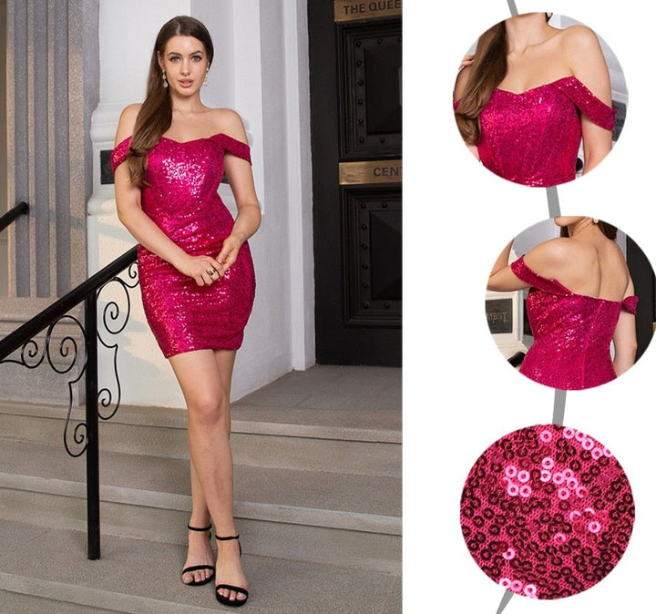Levoire | Rosa Pailleté Sans Dos Mini Robe