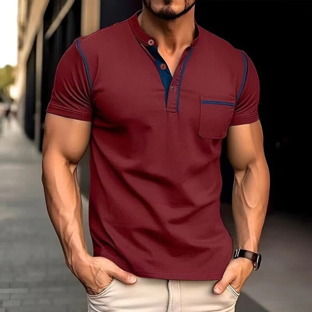 Levoire | T-Shirt Décontracté À Col En V Avec Poche Poitrine Rot