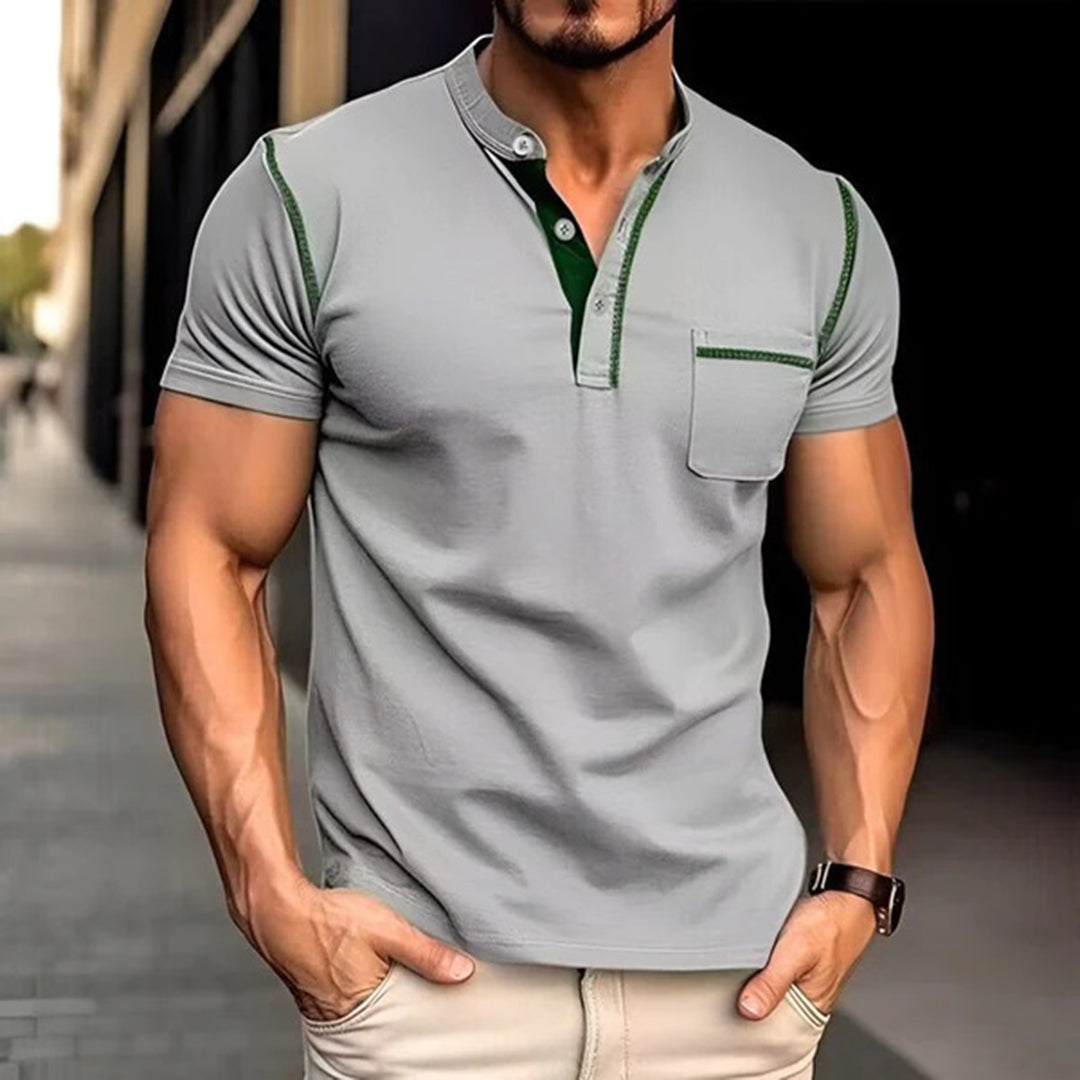 Levoire | T-Shirt Décontracté À Col En V Avec Poche Poitrine Gris