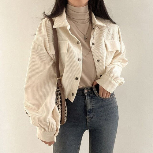 Levoire | Veste Courte À Côtes Tendance Avec Col Retourné Pour Femmes