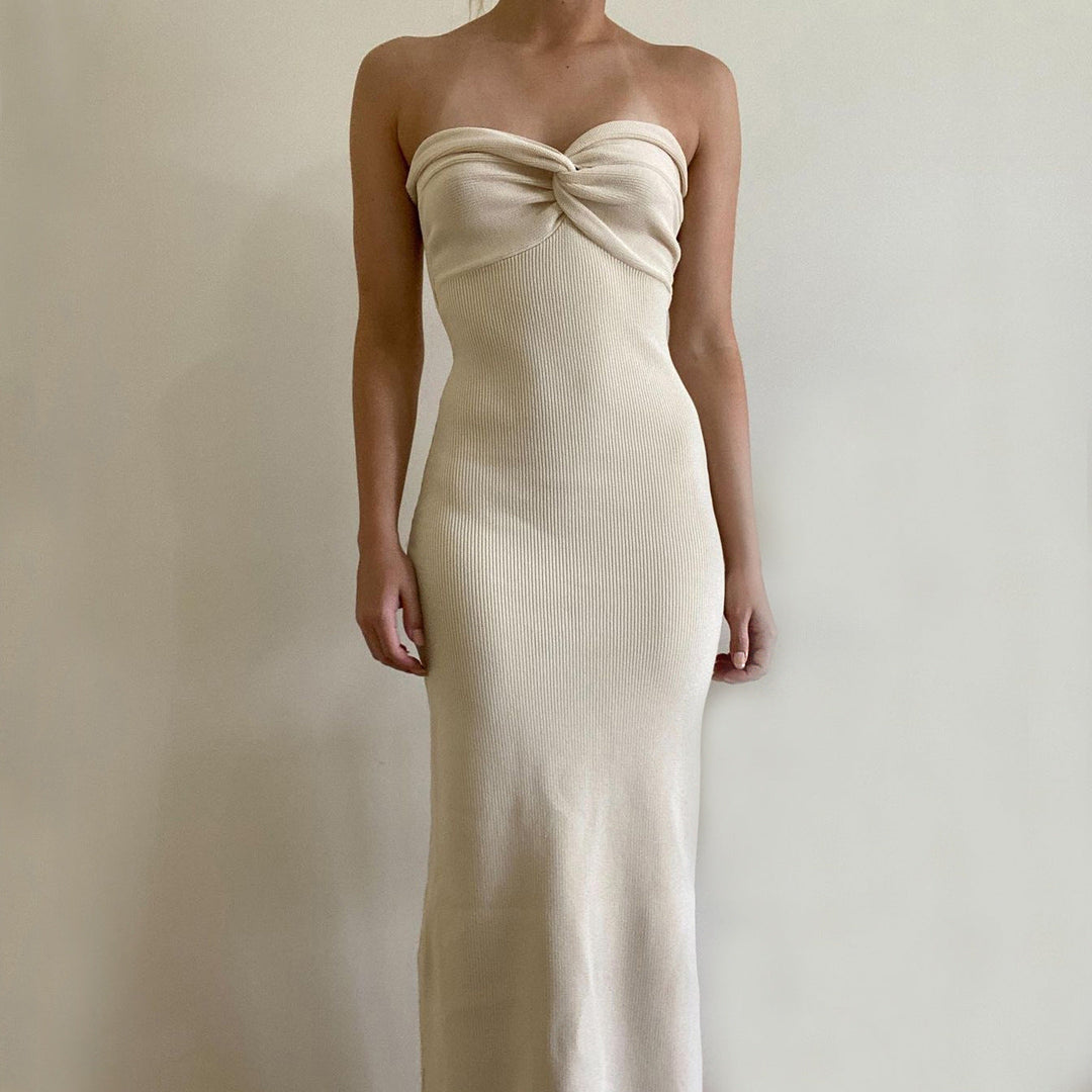 Levoire | Robe Longue Sans Bretelles En Maille Beige clair