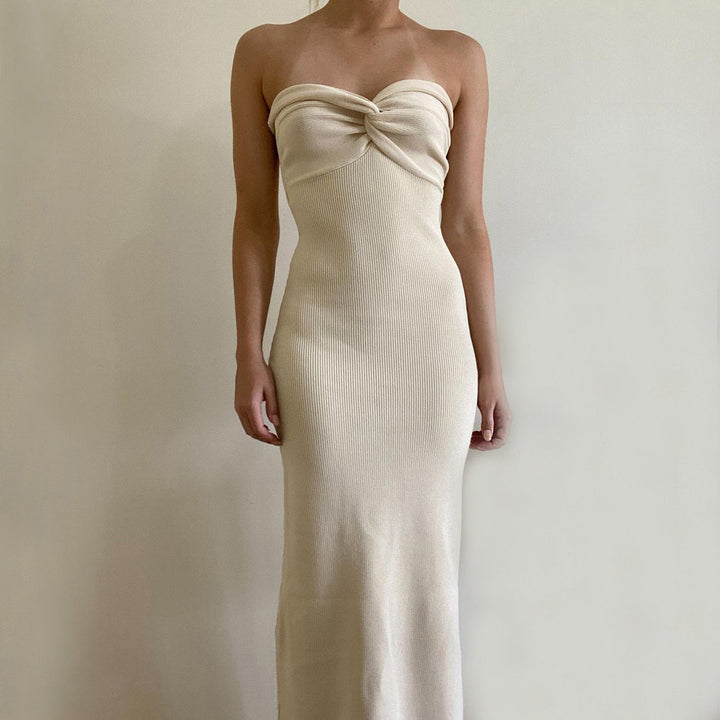 Levoire | Robe Longue Sans Bretelles En Maille Beige clair