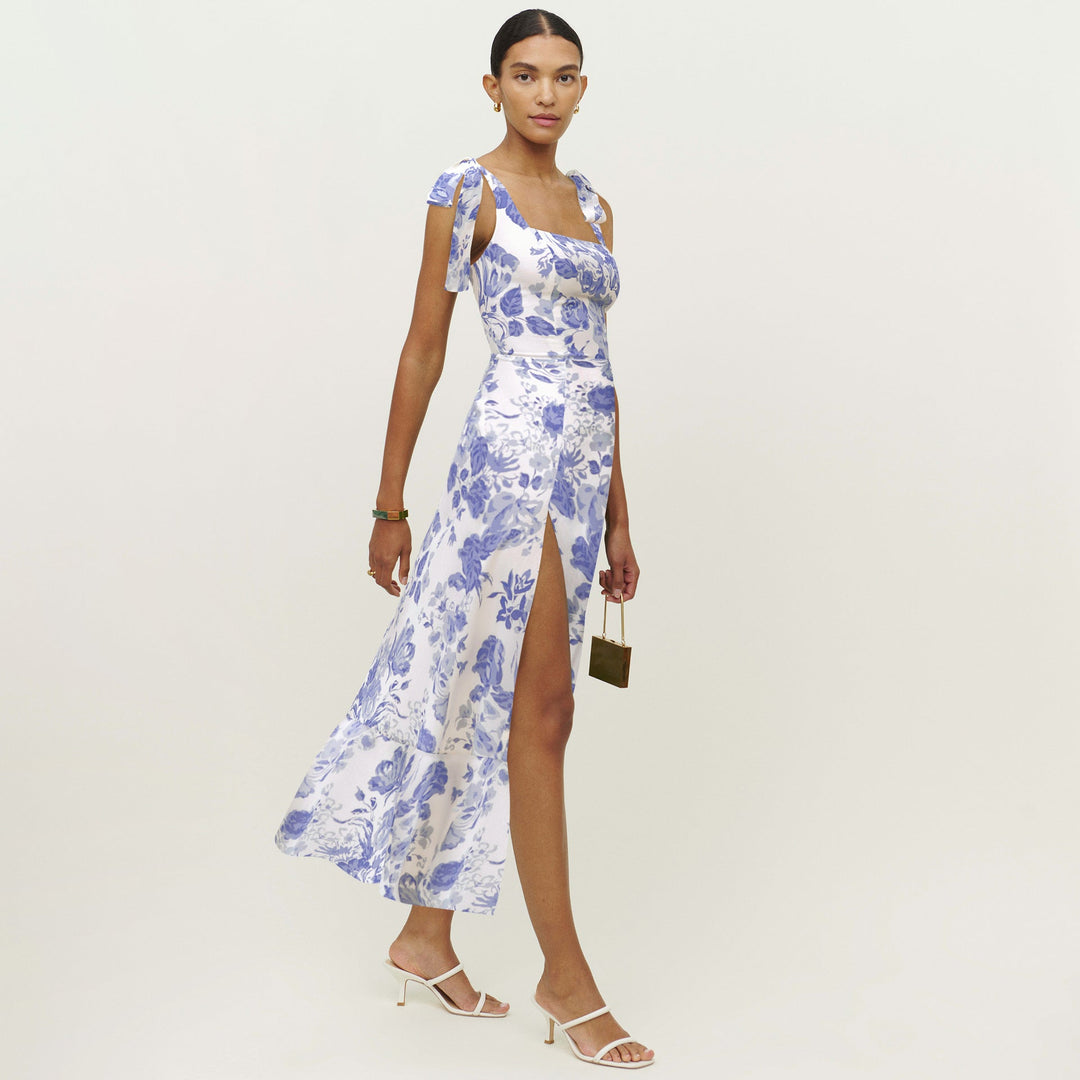Levoire | Robe Française Longue Décolleté Droit Fentes Blanc