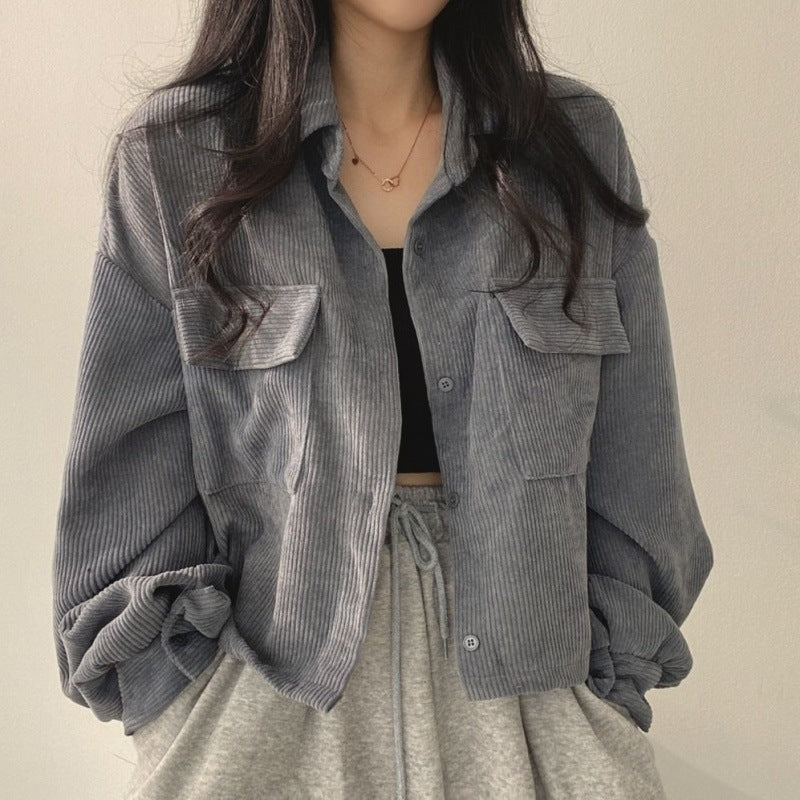 Levoire | Veste Courte À Côtes Tendance Avec Col Retourné Pour Femmes Gris