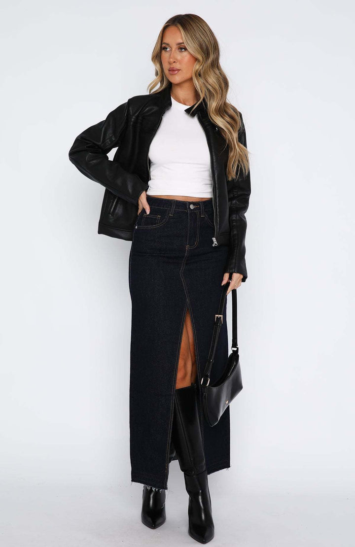 Levoire | Jupe En Denim Taille Haute Avec Fente Noir