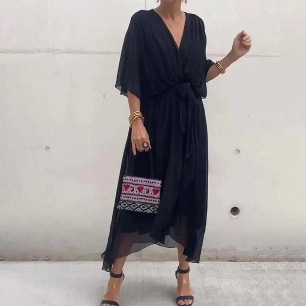 Levoire | Élégante Robe D'Été Avec Décolleté En V Noir