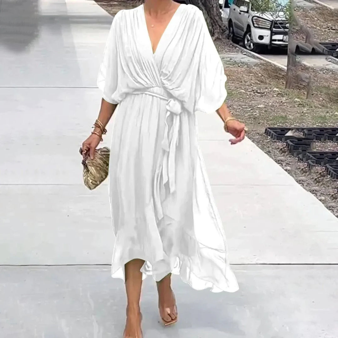 Levoire | Élégante Robe D'Été Avec Décolleté En V Blanc