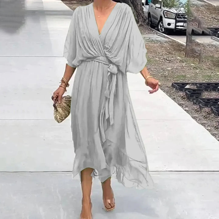 Levoire | Élégante Robe D'Été Avec Décolleté En V Gris