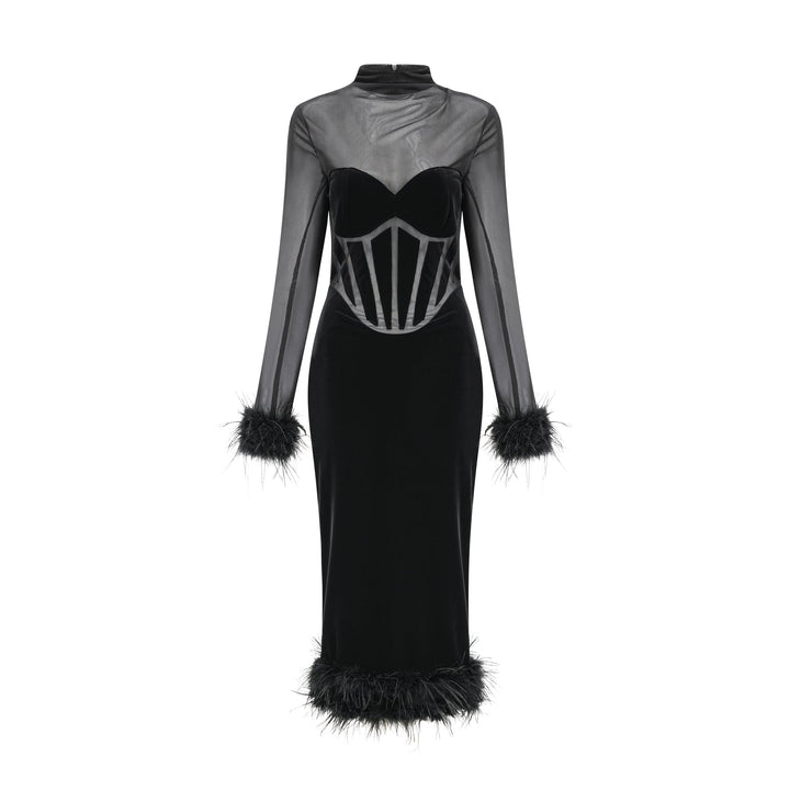 Levoire | Avec Des Plumes Velours Midi Robe