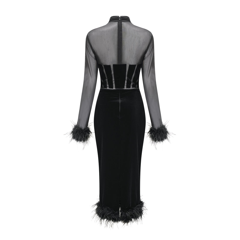 Levoire | Avec Des Plumes Velours Midi Robe