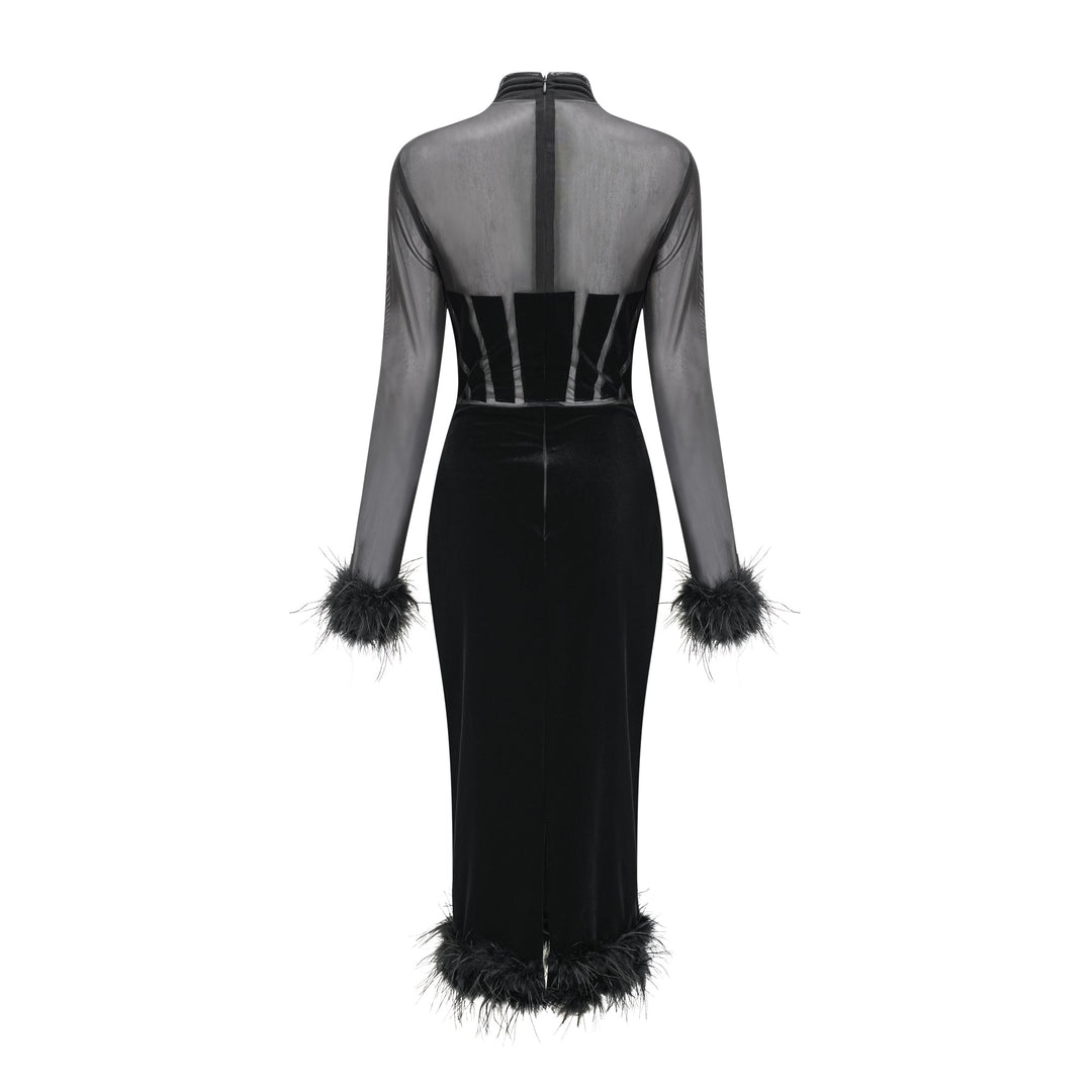 Levoire | Avec Des Plumes Velours Midi Robe