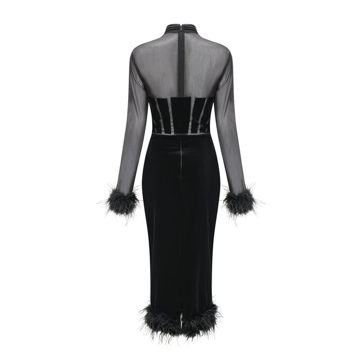 Levoire | Avec Des Plumes Velours Midi Robe