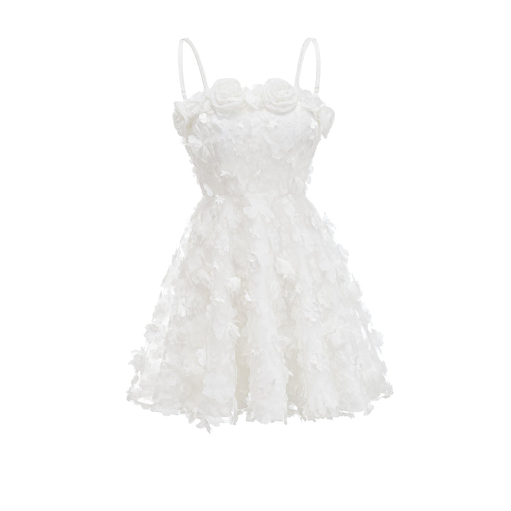 Levoire | Robe Mini Faux Fleurs Blanche