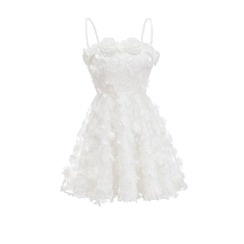 Levoire | Robe Mini Faux Fleurs Blanche