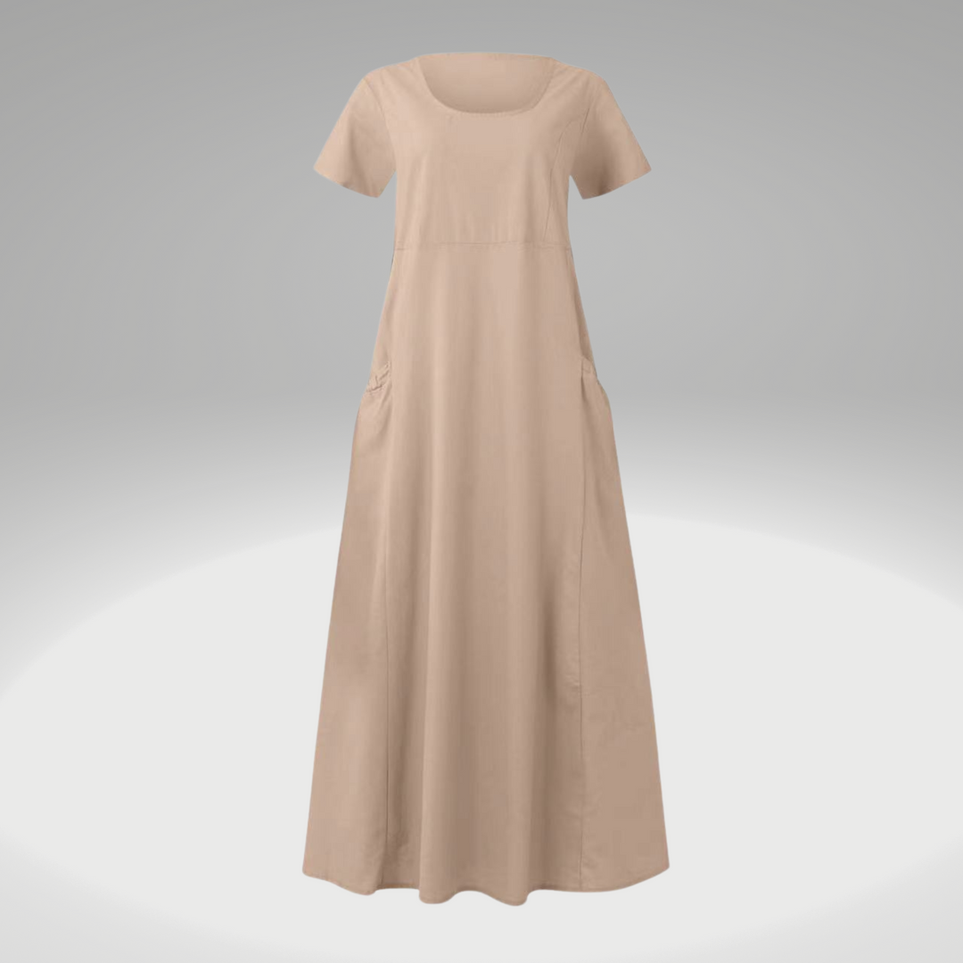 Levoire | Une Robe De Sac Ample, Uni, En Coton Et Lin Beige