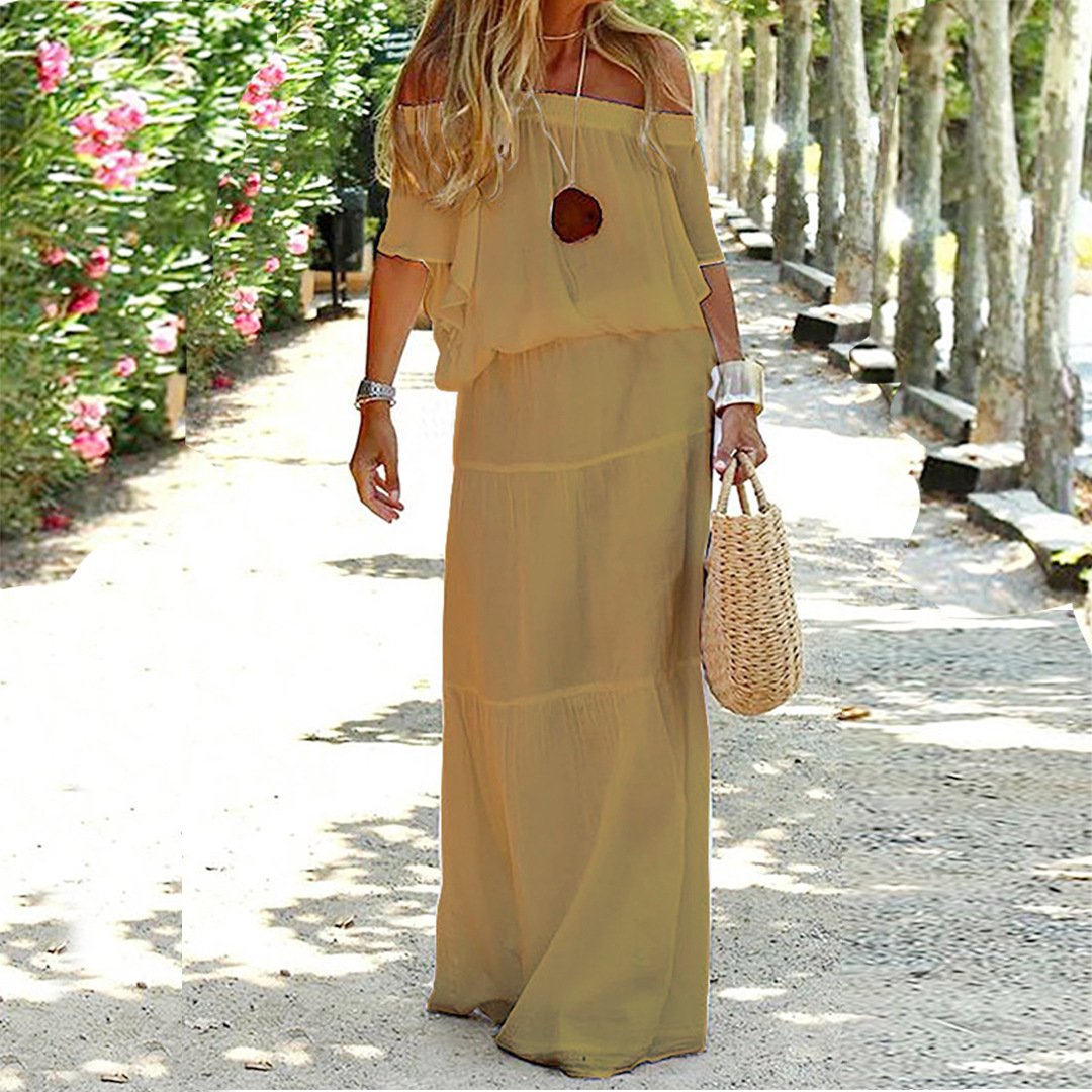 Levoire | Robe Maxi Bohémienne Avec Épaule Dénudée Pour Femmes Khaki
