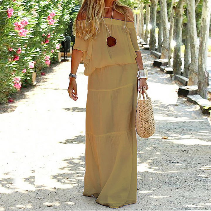 Levoire | Robe Maxi Bohémienne Avec Épaule Dénudée Pour Femmes Khaki