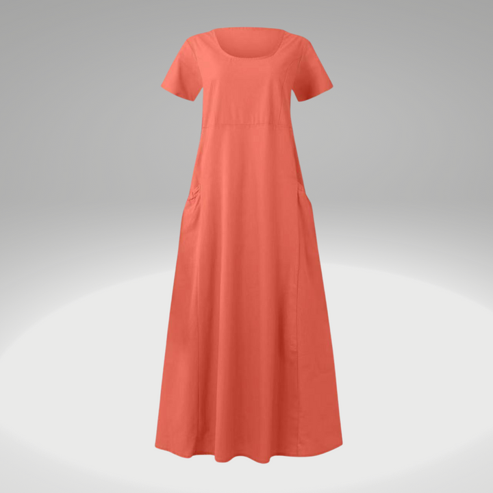 Levoire | Une Robe De Sac Ample, Uni, En Coton Et Lin Orange rot