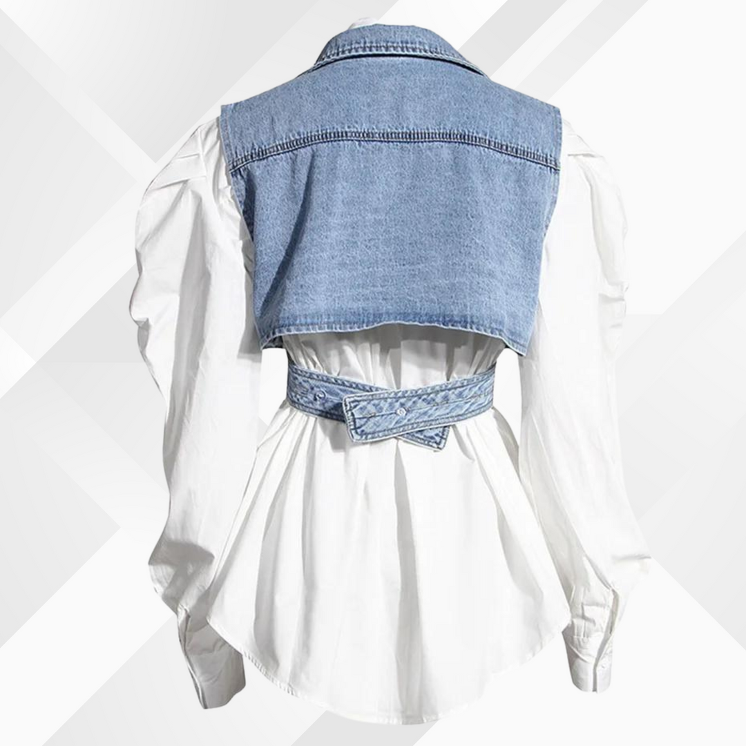 Levoire | Gilet En Denim Et Blouse À Manches Bouffantes