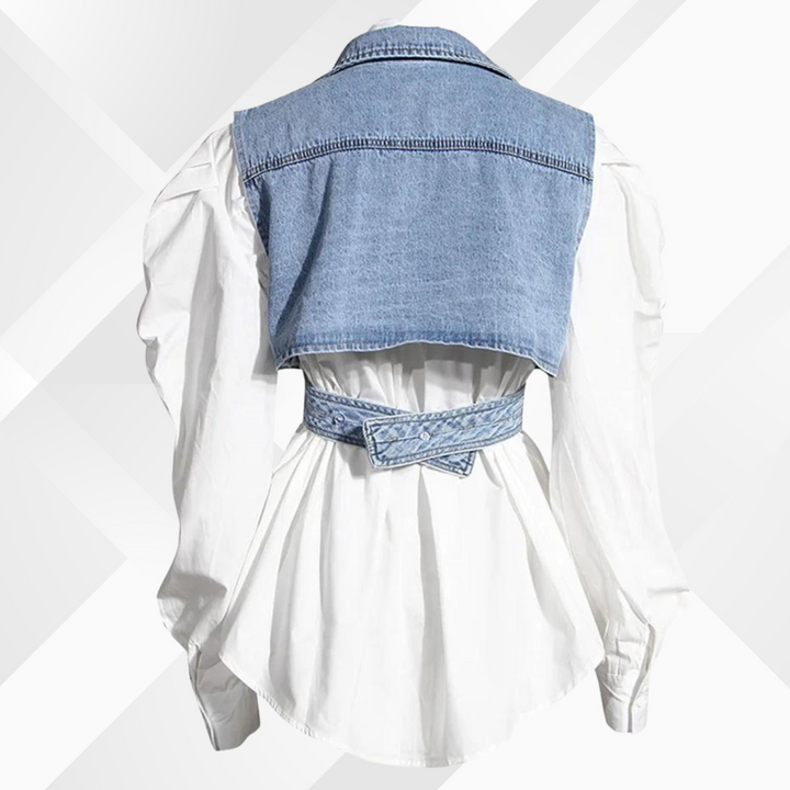 Levoire | Gilet En Denim Et Blouse À Manches Bouffantes