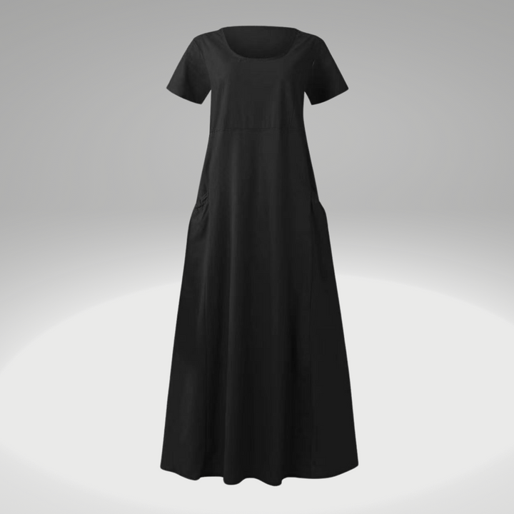 Levoire | Une Robe De Sac Ample, Uni, En Coton Et Lin Noir