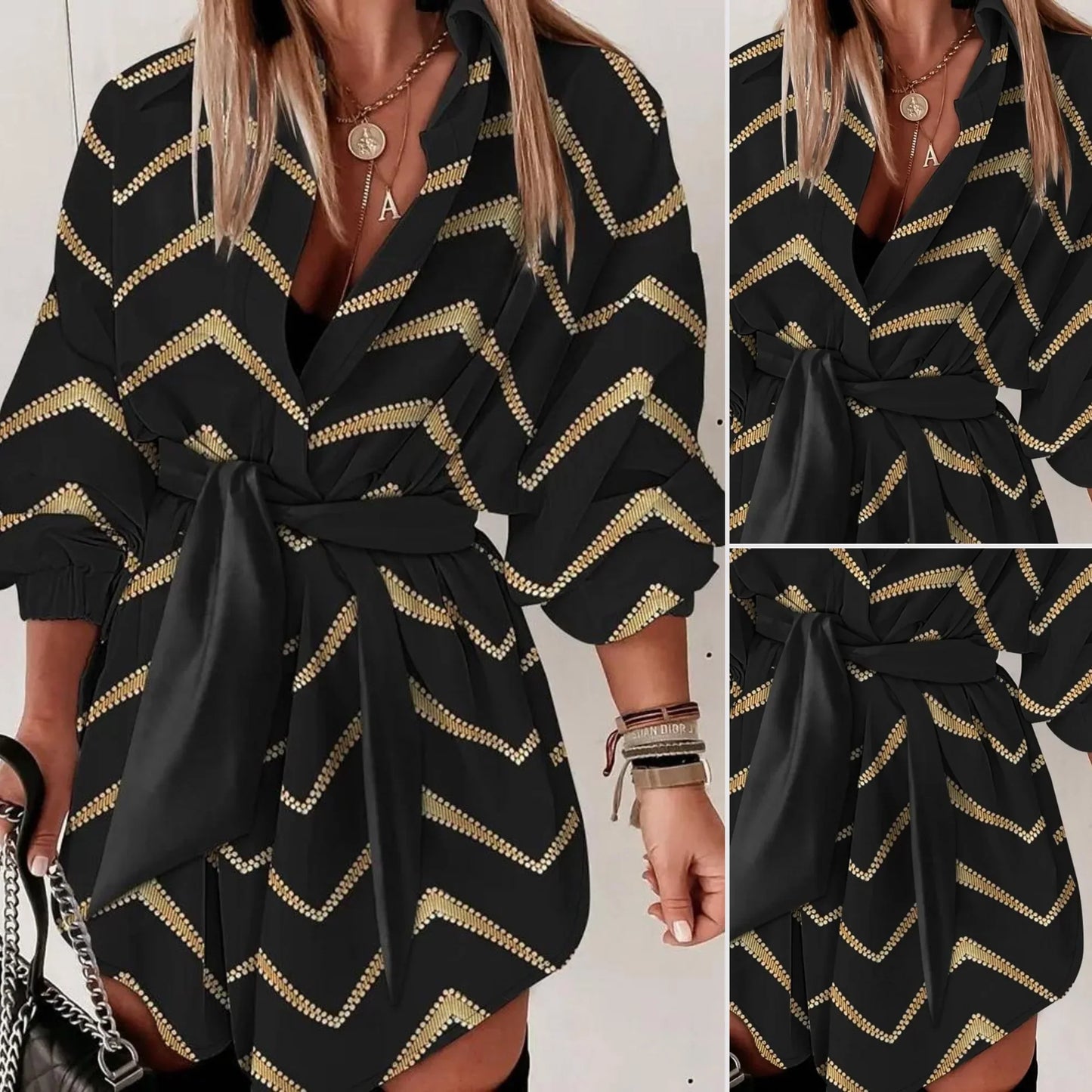 Levoire | Élégante Robe Longue À Manches Avec Décolleté En V