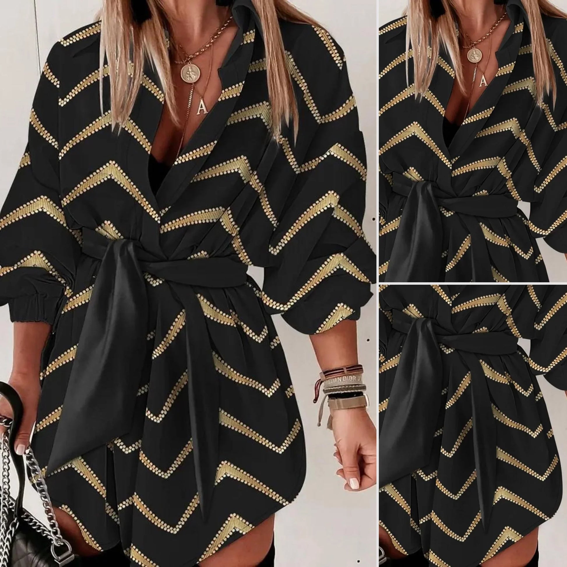 Levoire | Élégante Robe Longue À Manches Avec Décolleté En V