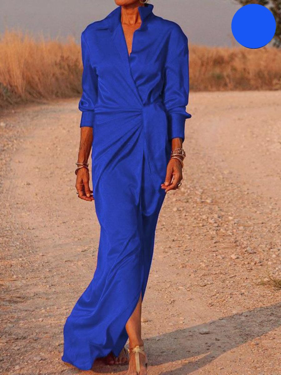 Levoire | Robe Longue À Col En V Pour Femmes Bleu