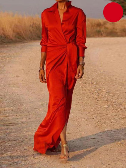 Levoire | Robe Longue À Col En V Pour Femmes Rouge