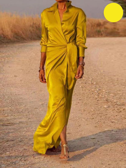 Levoire | Robe Longue À Col En V Pour Femmes Jaune