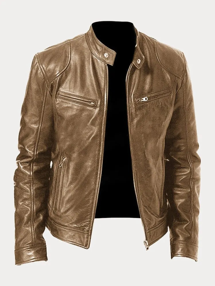 Levoire | Veste En Cuir Décontractée : Style Intemporel Et Confort Khaki