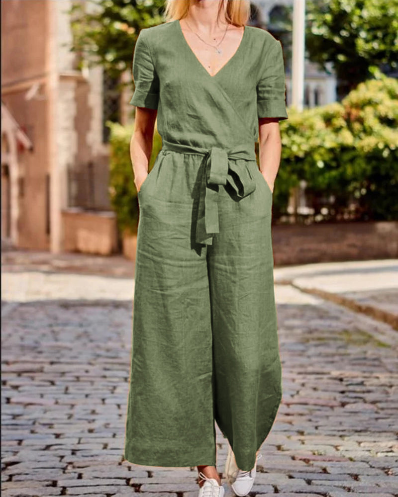 Levoire | Combinaison Avec Ceinture Et Manches Courtes Vert
