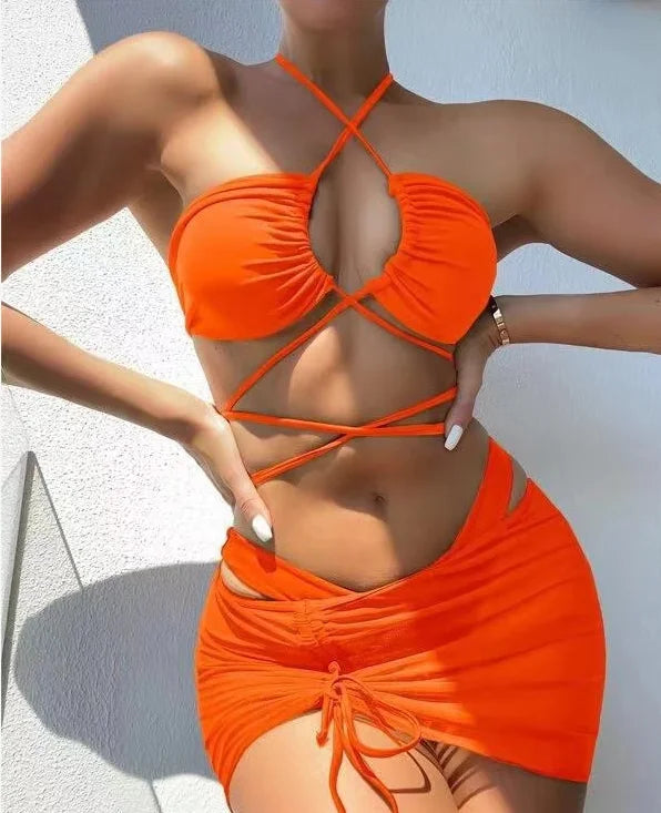 Levoire | Bikini À Nouer Avec Jupe Hercules Orange
