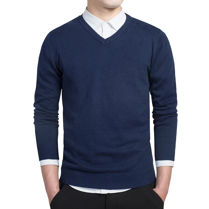 Levoire | Pull En Tricot Premium Avec Décolleté En V Pour Hommes Bleu