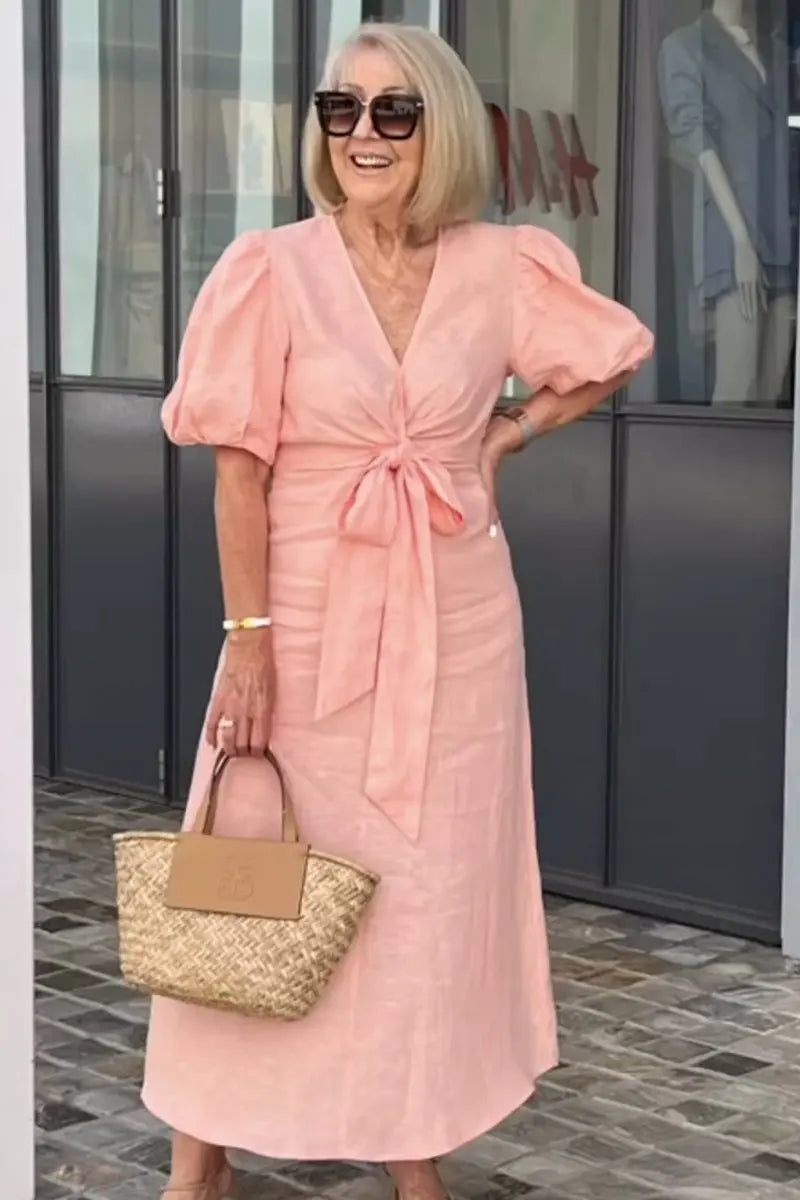 Levoire | Robe En Coton Élégante À Décolleté En V Rosa