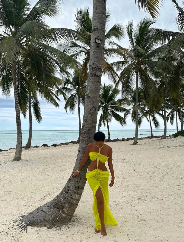 Levoire | Robe De Plage Tricotée À Motif De Poisson Jaune