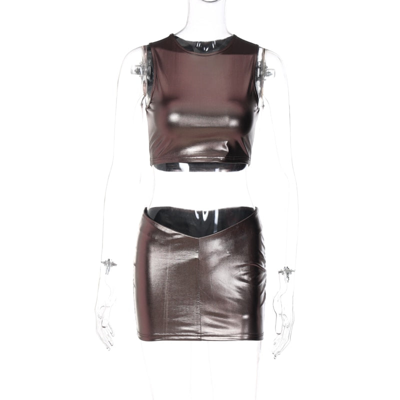 Levoire | Metallic Tops & Mini Skirt Set