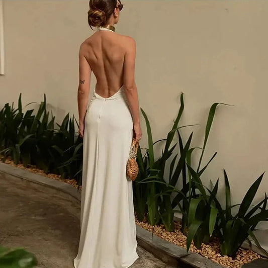 Levoire | Robe Maxi Décolletée Dos Halter Froncée