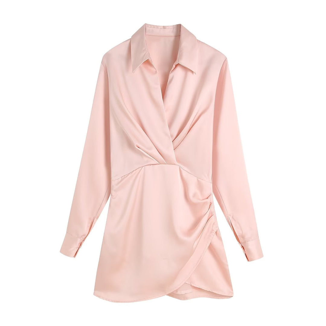 Levoire | Robe Satinée Rose Manches Longues