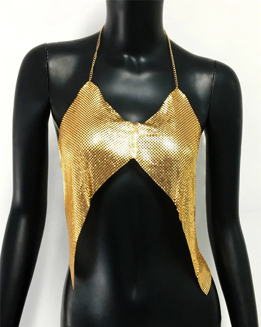 Levoire | Haut Coupe Halter À Paillettes Métalliques Or Taille unique