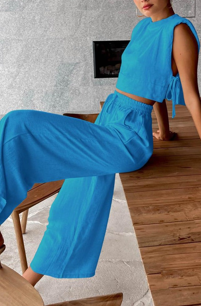 Levoire | Ensemble Pantalon/Top En Lin Bleu