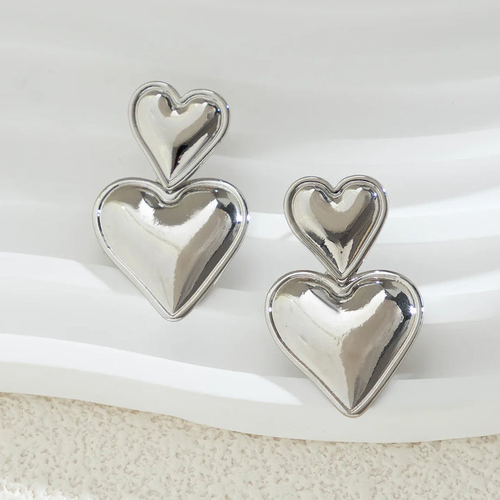 Levoire | Boucles D'Oreilles Pendantes À Double Cœur Élégantes Pour Femmes