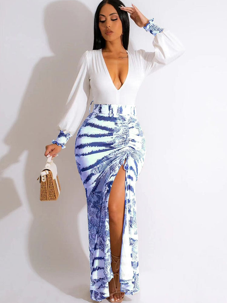 Levoire | Robe Maxi Dyp V-Glad Zebra Bleu