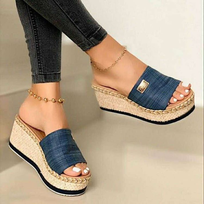 Levoire | Sandales Compensées Brunes Bleu