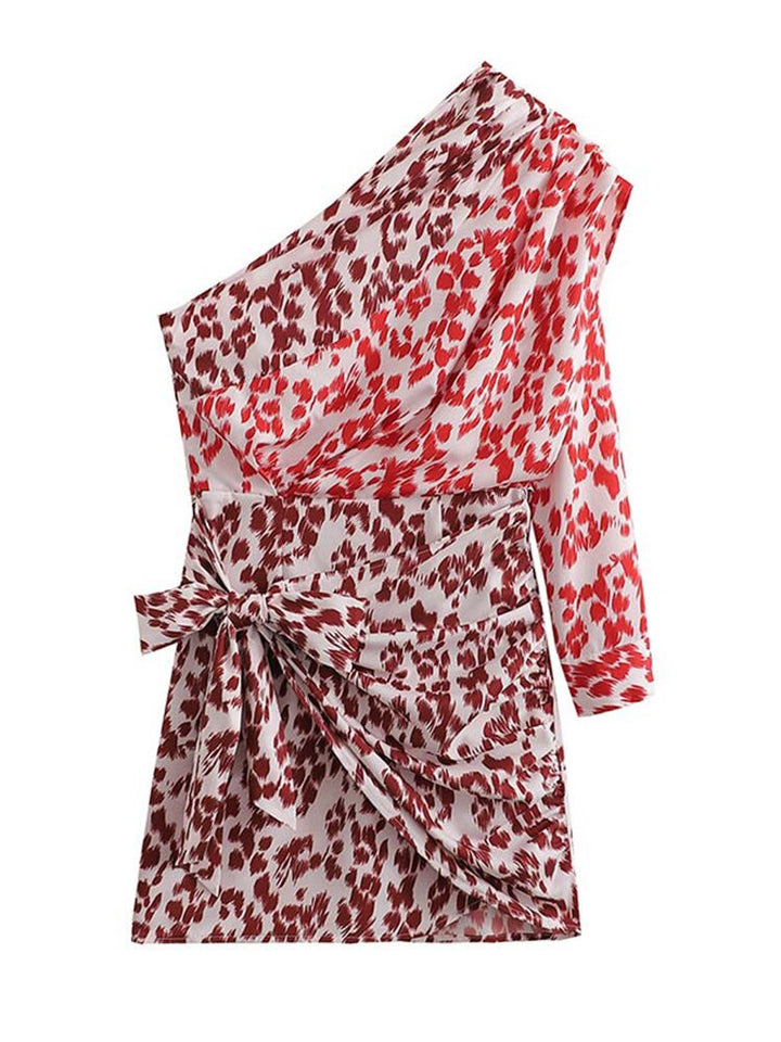 Levoire | Motif Léopard Robe Mini À Une Épaule Sans Manches