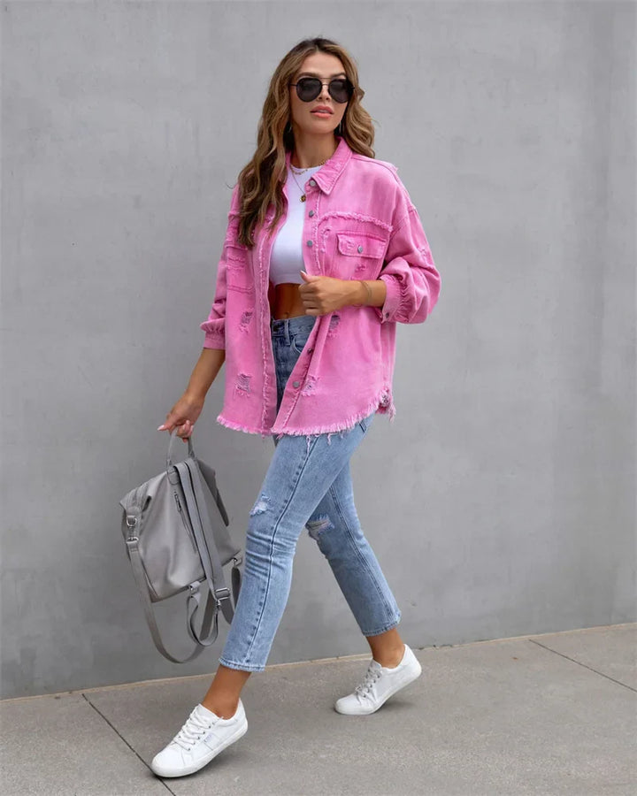 Levoire | Veste En Jean Avec Bords Bruts, Printemps, Rose, Orange, Violet