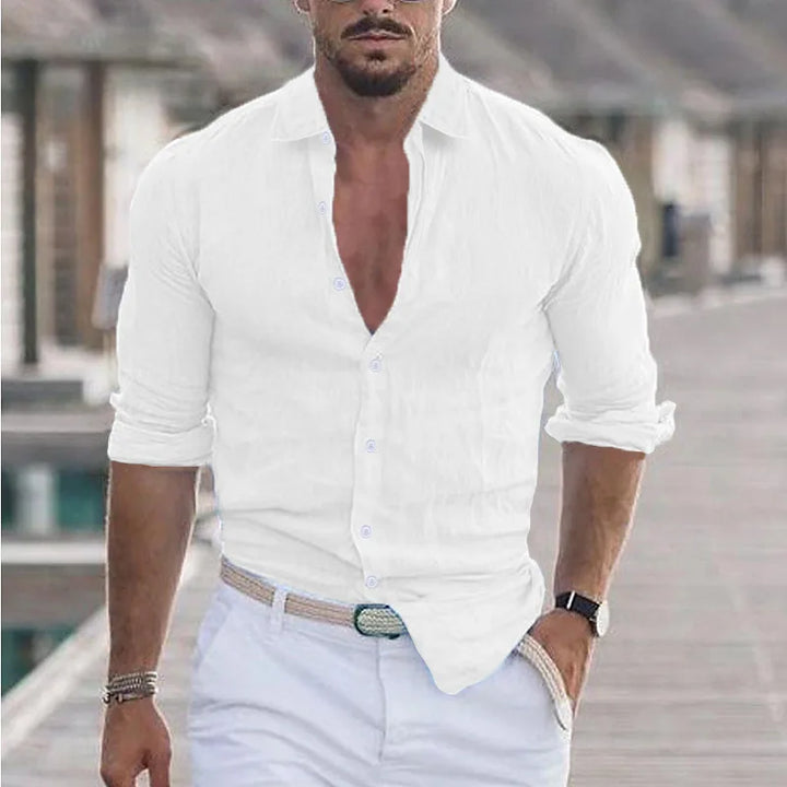 Levoire | Chemise En Lin Pour Hommes Respirant Style Decontracte Blanc